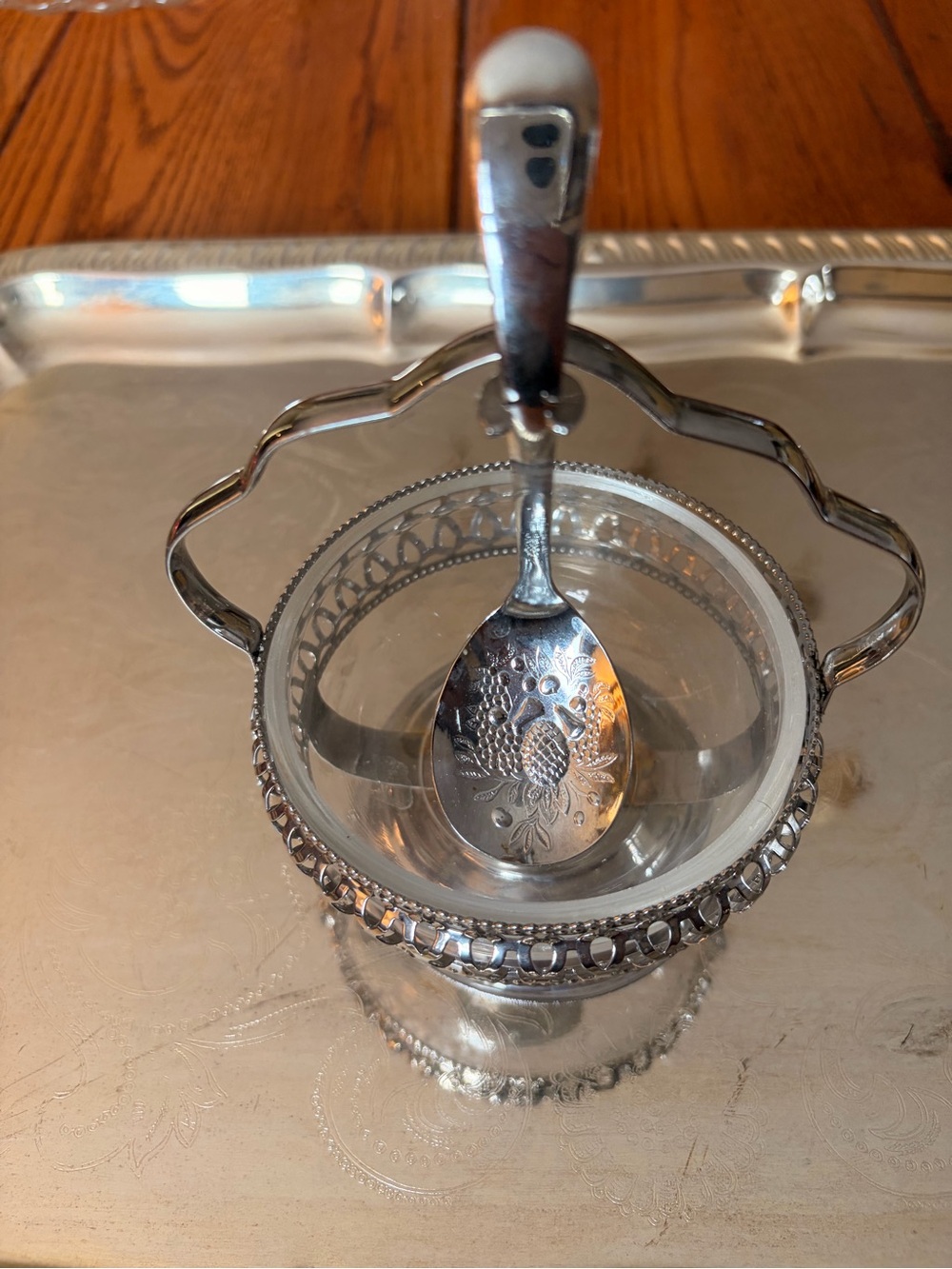 Silverplate Crystal Bowl Condiment Dish Jam Sugar Bowl England Victorian